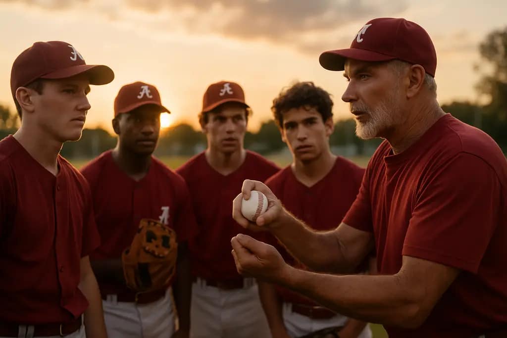 Little League Classic players and youth athletes gathered near a baseball field