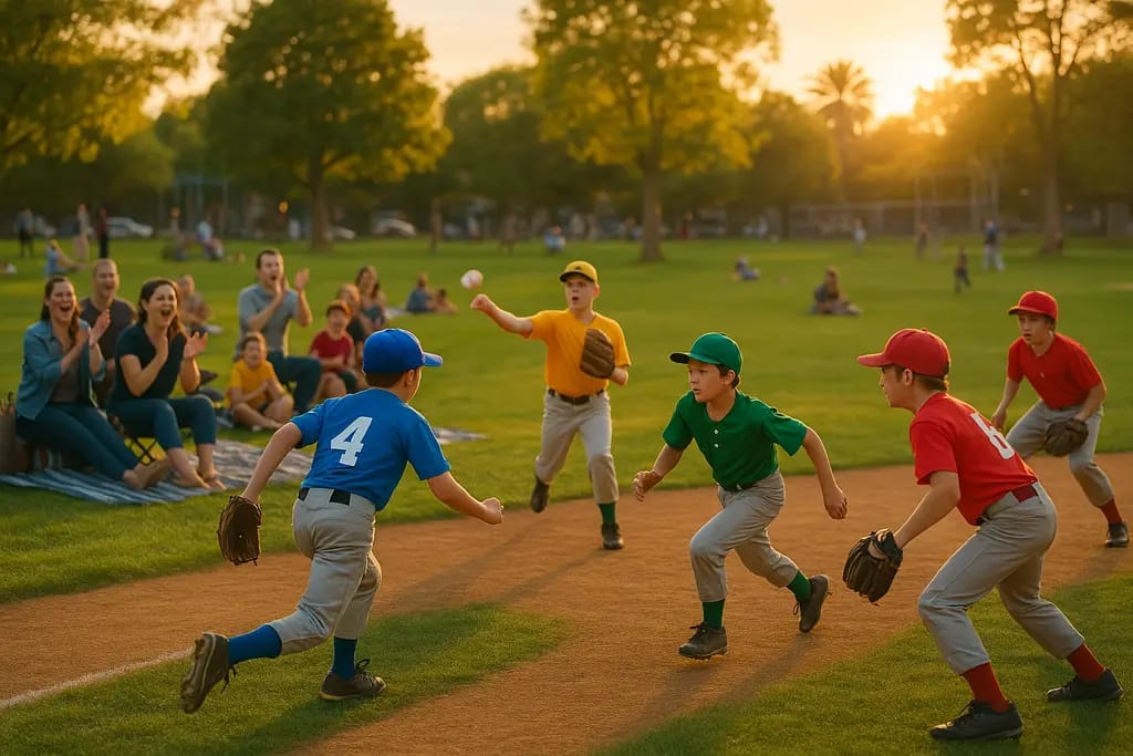 Little League World Series players lining up before a youth baseball game