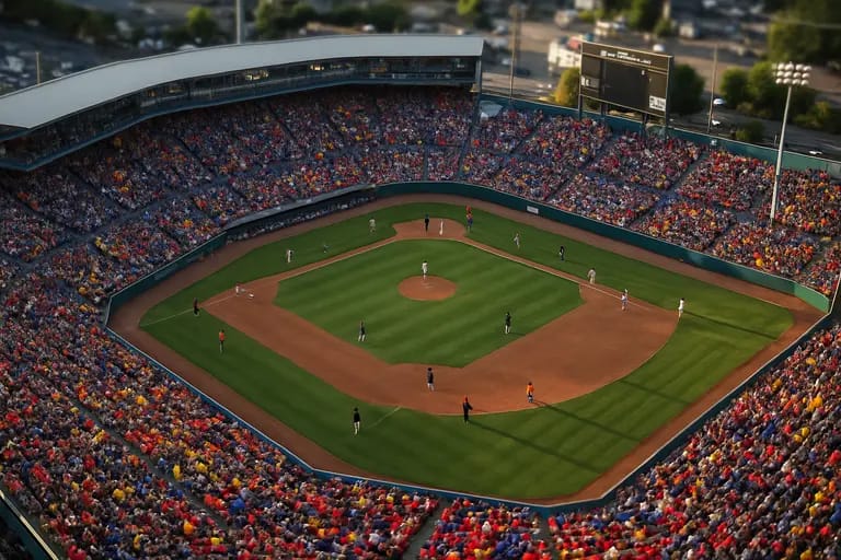 Fans watching a baseball game from the stands at a local ballpark