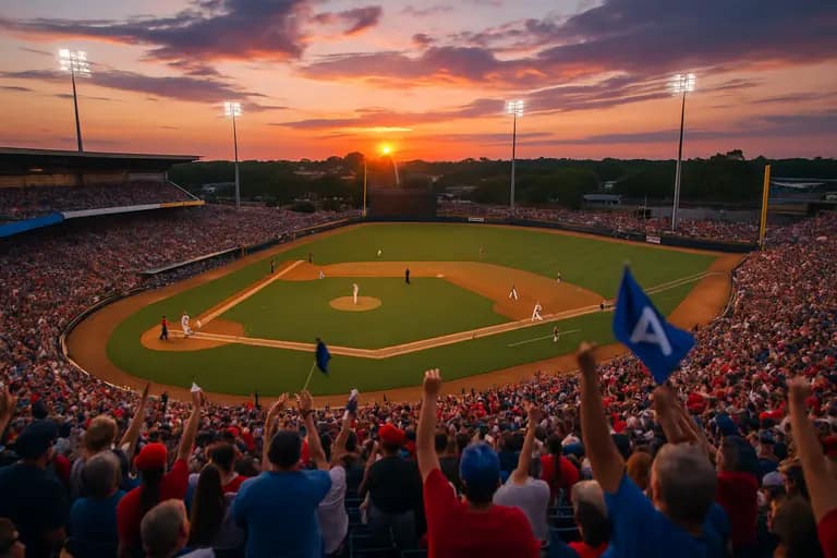 Fans watching a minor league baseball game from seats near the dugout